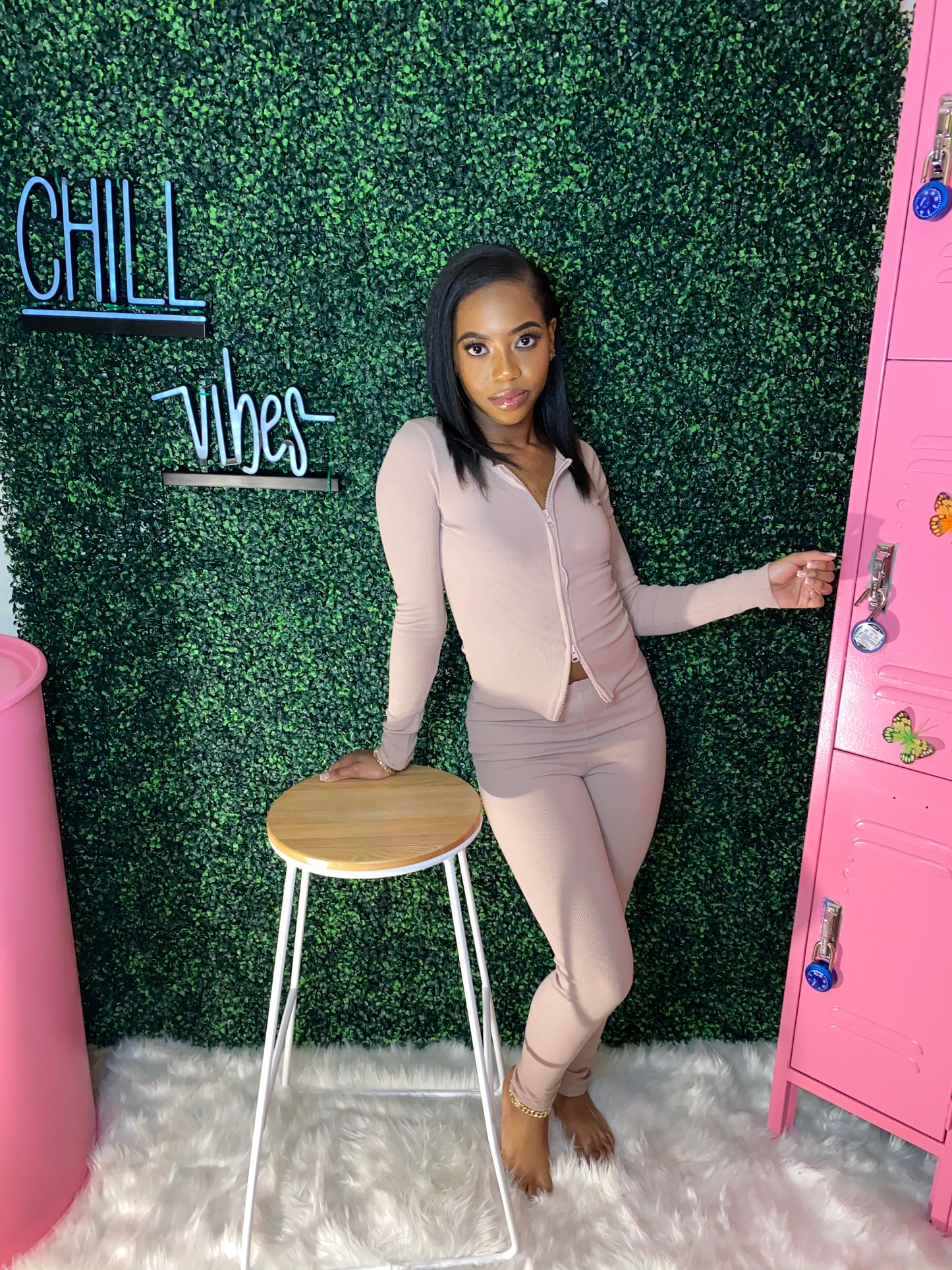 Tan “Zip me Up” Set