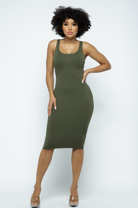 Olive Ribbed Dress